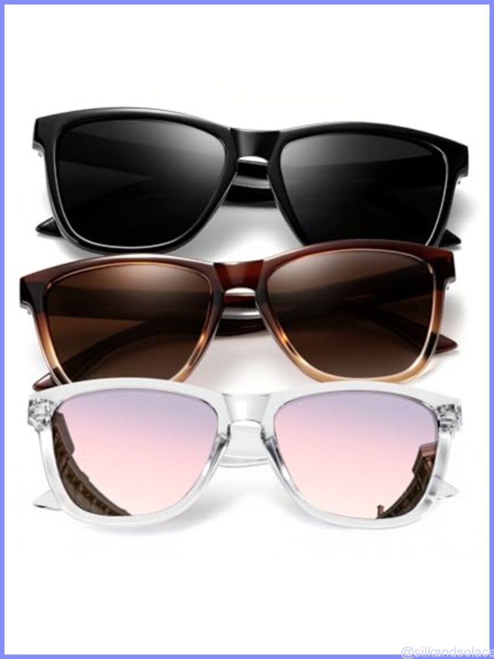Polarized Sunglasses Women Retro UV Protection Full Frame Rectangular 3 Pack
